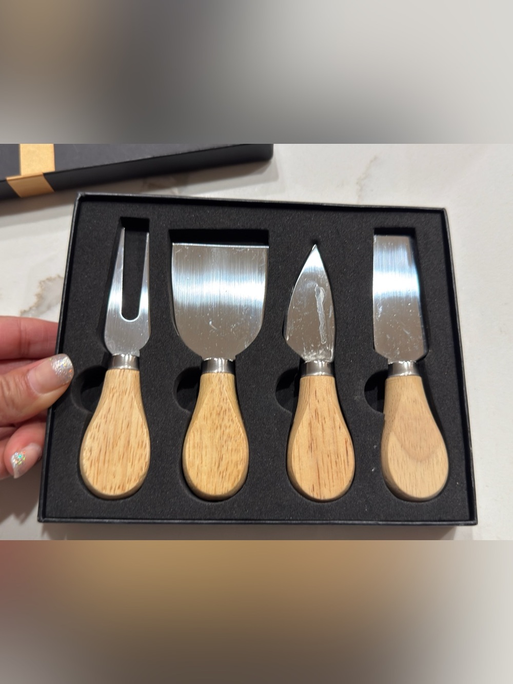 Jlian Mior Exquisite Cheese Knife Set packaged in a black gift box